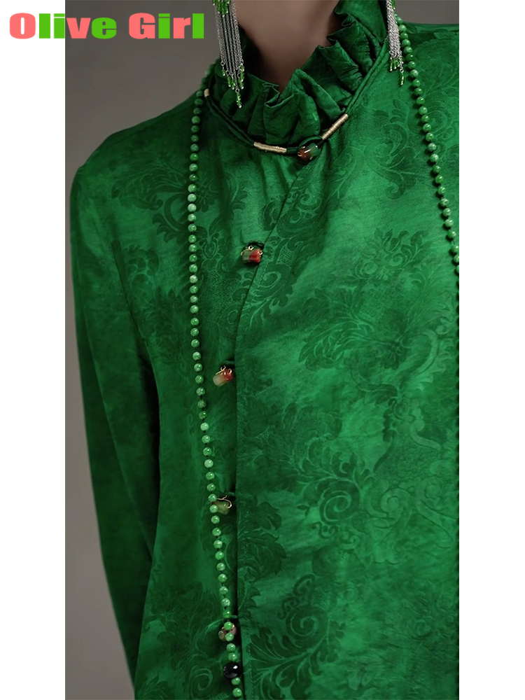 2025 Green Shirt Top Jacquard  - Echinacea ulasan dan harga